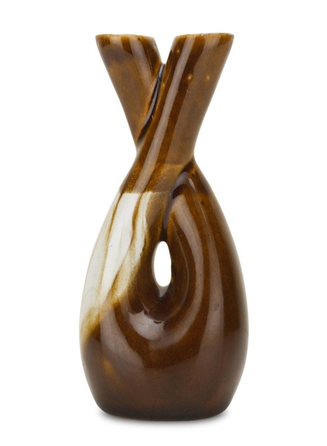 BENAVJI Artistic Twisted Ceramic Vase - Dual-Opening Abstract Floral Pot for Modern Living Room, Office, and Tabletop Decor (Brown & White) - Image 1
